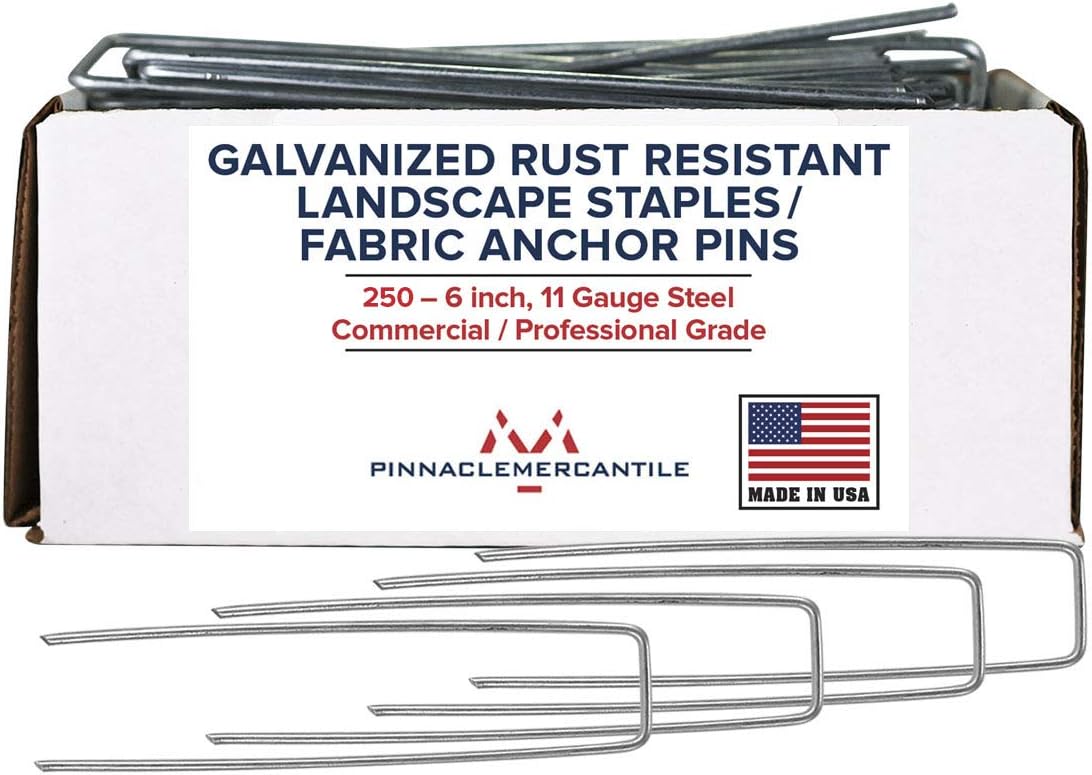 Pinnacle Mercantile USA Made 250 Pack Garden Landscape Staples Weed Barrier Fabric Stakes Galvanized 6 inch Pins Anti Rust Sod Staple 11 Gauge Steel