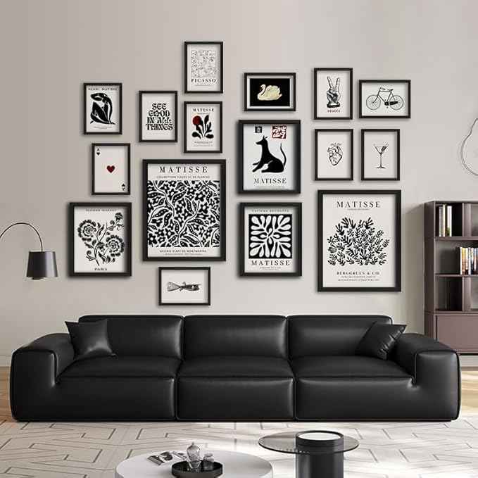 16 PCS Black and White Wall Art Decor, Matisse Abstract Gallery Wall Prints for Bedroom, Minimalist Posters for Living Room Aesthetic, Collage Kit Pictures, Dorm Home Decor