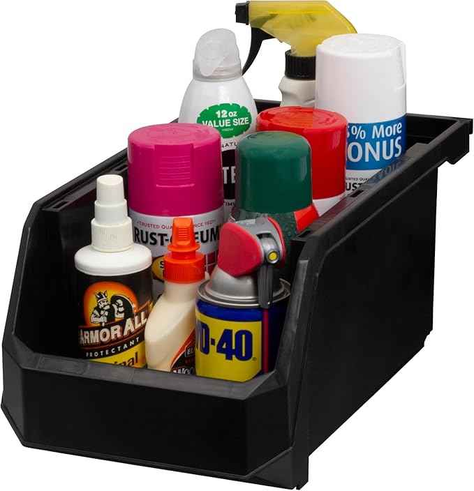 Plastic Containers for Organizing and Storage Bins for Closet, Kitchen, Office, Garage or Pantry Organization, Stackable Bins, Large (14.8" x 8" x 7"), 6-Pack, Black