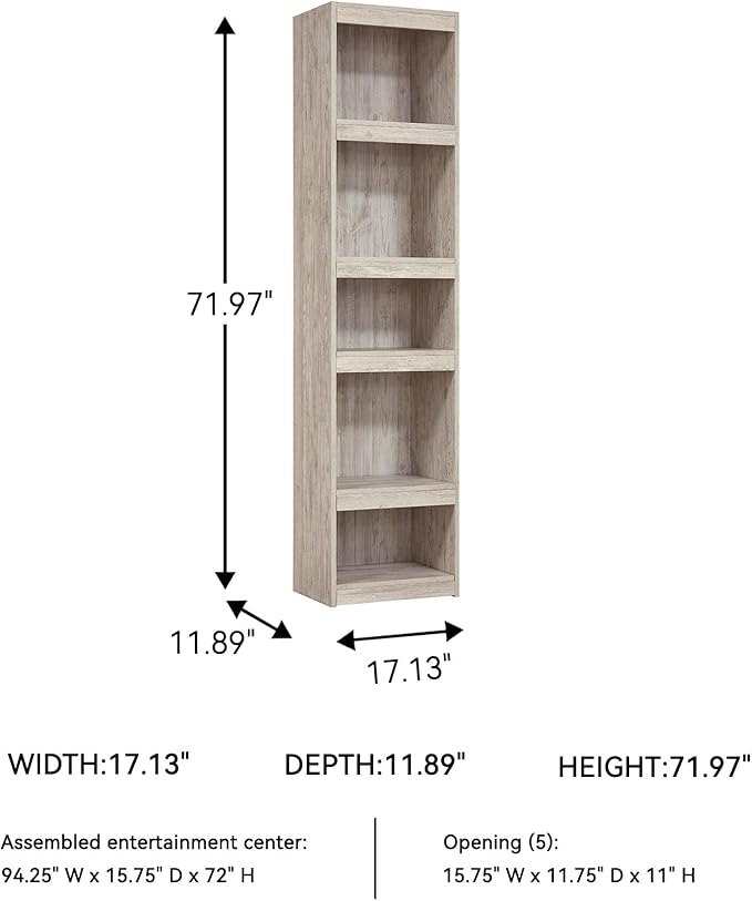 Signature Design by Ashley Willowton Coastal Entertainment Center Pier Bookcase with 3 Adjustable Shelves, Whitewash
