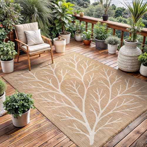 Washable Indoor Outdoor Rug 5x7 Modern Area Rugs Branch Pattern Non Shedding Waterproof Easy Clean Patio Deck Porch Living Room Bedroom Garden RV (35 Sq Ft)