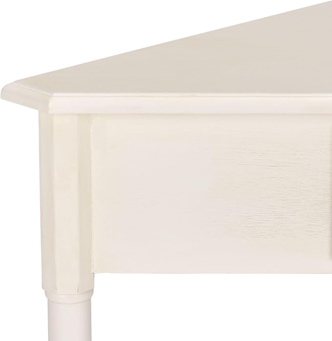 SAFAVIEH Home Collection – Gomez Ivory Corner Table, 1-Drawer Space-Saving Triangle Accent Table, Classic Turned-Leg Design (AMH5709K)