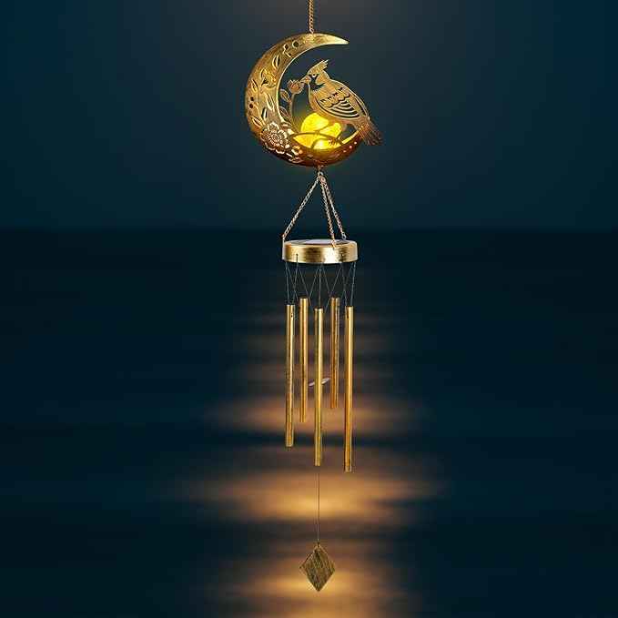 Moon Cardinal Wind Chime for Outside - Exquisite Vermilion Bird, Handmade Aluminum Wind Chimes for Garden/Lawn, Soothing Zen Decor, Perfect Asian-Themed Gift for Housewarming & Meditation Spaces