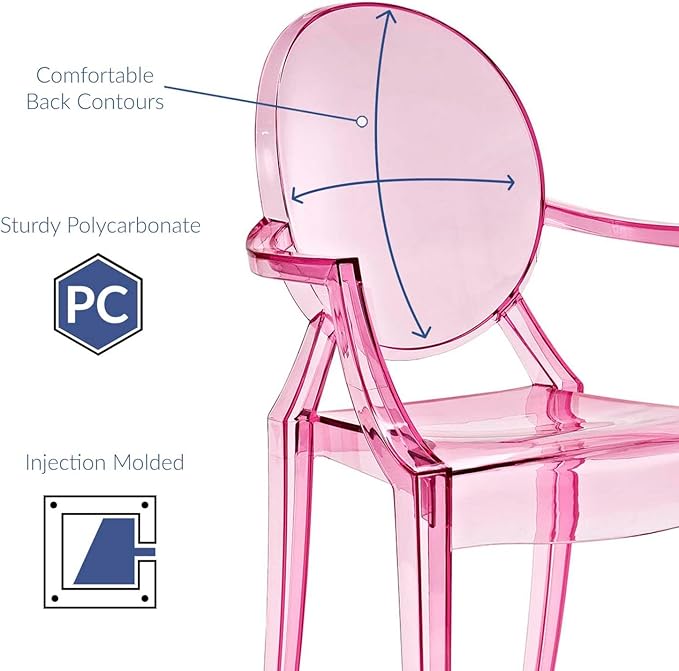 Modway Casper Modern Acrylic Stacking Kitchen and Dining Room Arm Chair in Pink - Fully Assembled
