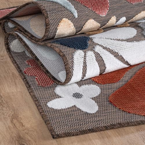 Outdoor Rug 10x14 Large Modern Floral Tropical Area Rugs for Outdoor and Indoor Patio Easy to Clean Non Shedding Living Room Porch Garden Washable Outside Carpet