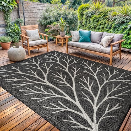 Washable Indoor Outdoor Rug 6x9 Modern Area Rugs Branch Pattern Non Shedding Waterproof Easy Clean Patio Deck Porch Living Room Bedroom Garden RV (54 Sq Ft)