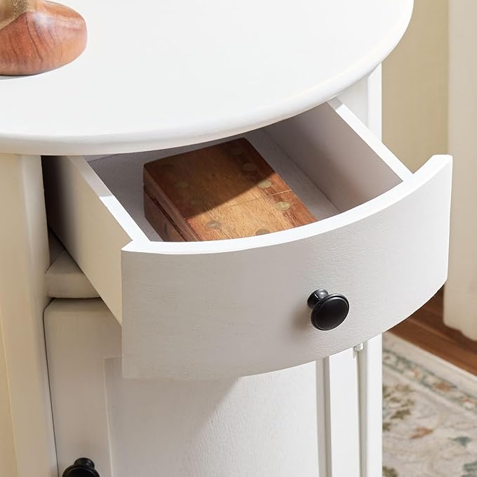 SAFAVIEH Home Collection – Tabitha Ivory Accent Table, Round Swivel Side Table with 1 Drawer & Interior Cabinet Storage, Classic Pedestal Design, Fully Assembled (AMH5712J)