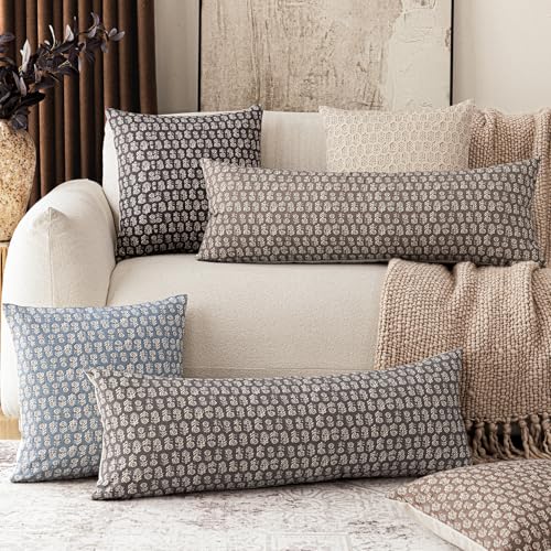 Long Floral Print Lumbar Throw Pillow Covers 14×36 Inch (2 Count)