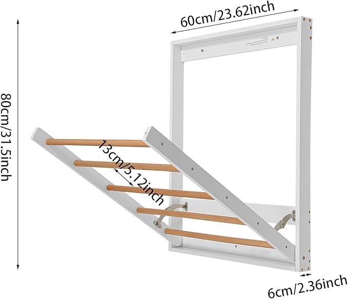Clothes Drying Rack, Space-Saving Foldable Wall Mounted Clothing Dryer Racks with Drop-Down Design for Balconies, Toilets, Laundry Rooms, Bathroom