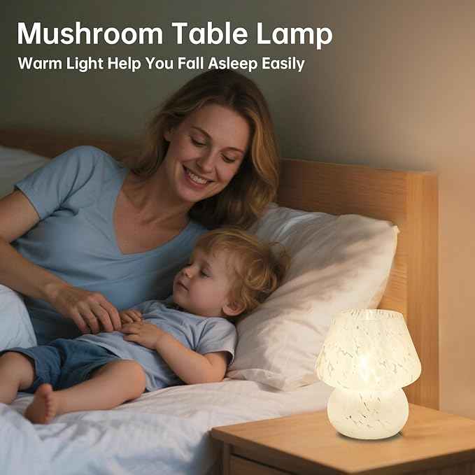 Mushroom Lamp Table Lamp for Bedroom,Small Desk Bedside Lamps for Living Room,Mushroom Decor Cute Mini Modern Mid Century Lamps for Night Stands (White)