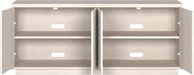 Henn&Hart Fluted TV Stand for TVs up to 65" with 2 Concealed Ribbed Storage Cabinets and Adjustable Shelves for Living Room, Family Room, or Office, Beech White