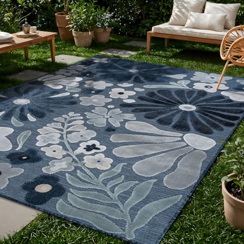 Outdoor Rug 5x7 Modern Floral Tropical Area Rugs for Outdoor and Indoor Patio Easy to Clean Non Shedding Living Room Porch Garden Washable Outside Carpet (35 Sq Ft)