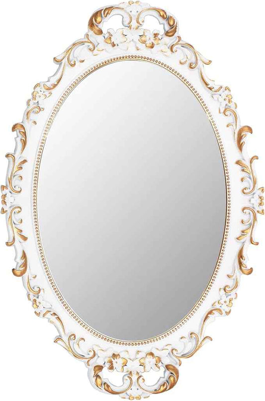 Vintage Decorative White Framed Mirror, Small Oval Wall Hanging Mirror - 9.6" W x 14.3" L (White)