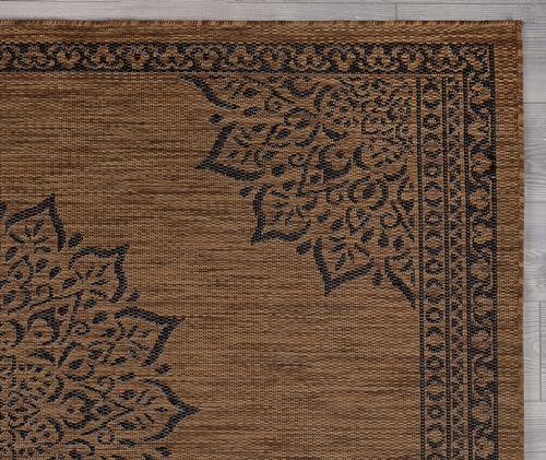 Outdoor Rug 5x7 Medallion Nut Brown Black Modern Area Rugs for Indoor and Outdoor Patios