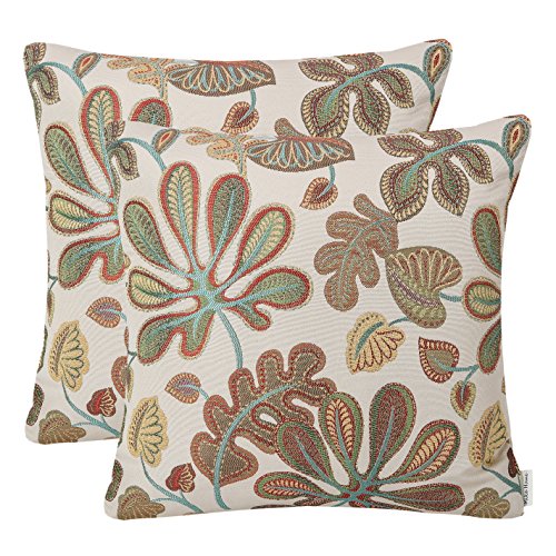 Set of 2 Jacquard Tropical Leaf Pattern Throw Pillow Covers Decorative Pillowcase 22X22 Inches (2 Count)