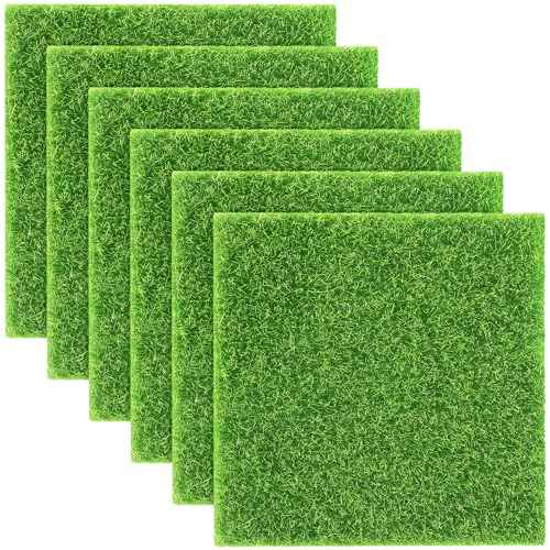 6 Pieces Fake Grass for Crafts Fairy Garden 6 x 6 Inches Artificial Garden Grass for Miniature Ornament Dollhouse DIY Decoration (6 Count)