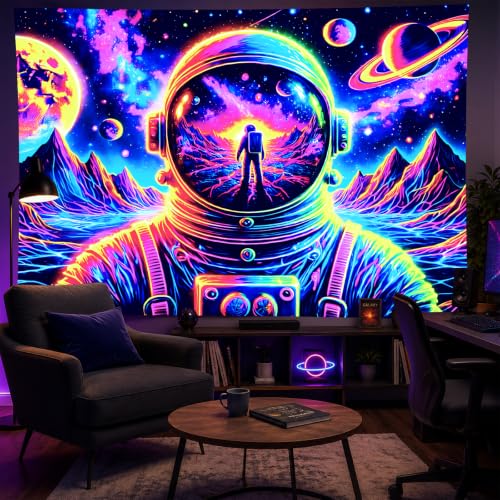 Blacklight Tapestry Space Astronaut UV Backdrop 78 x 59 Inch