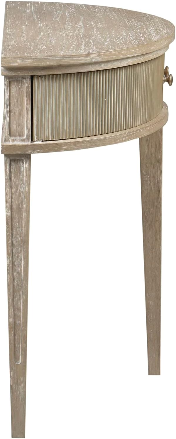 Martha Stewart Crestview Hall Console Table for Entryway with Storage, Solid Rubber Wood Frame, Vintage Demilune Shape, Bronze Knobs, Farmhouse, Accent Living Room Furniture Décor - Reclaimed Greige