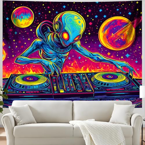 Blacklight Space Astronaut Tapestry UV Reactive Galaxy Planet Glow in Dark Tapestries Black Light Poster Neon Wall Hanging Art for bedroom Living Room