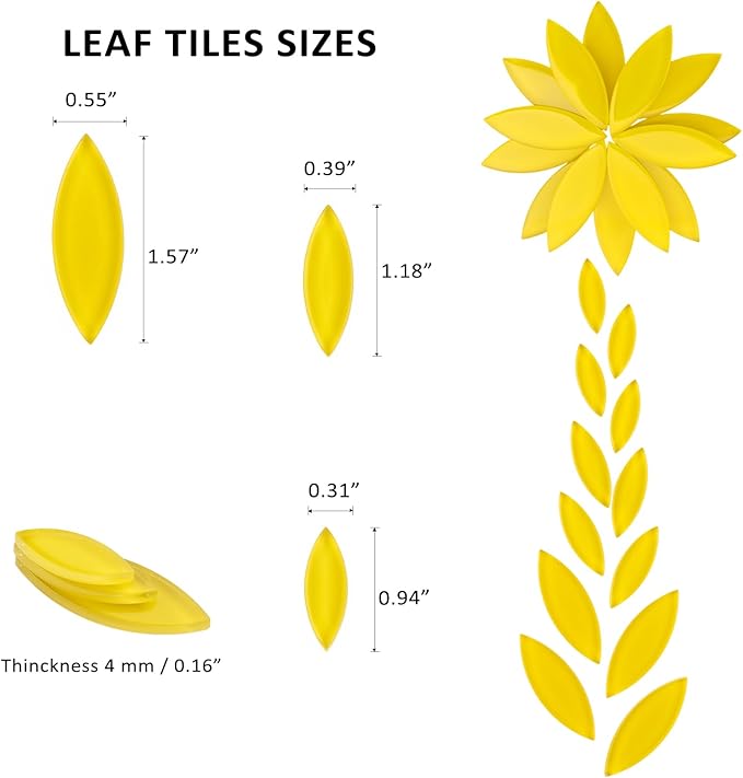 Youway Style Yellow Leaf Mosaic Tiles for Crafts Bulk,200g Petal Mosaic Glass Pieces,Flower Glass Tiles for Christmas Mosaic Decorations,Garden Mosaic Supplies Kit