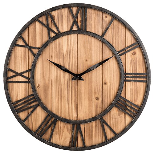 Oldtown Farmhouse Metal & Solid Wood Noiseless Wall Clock