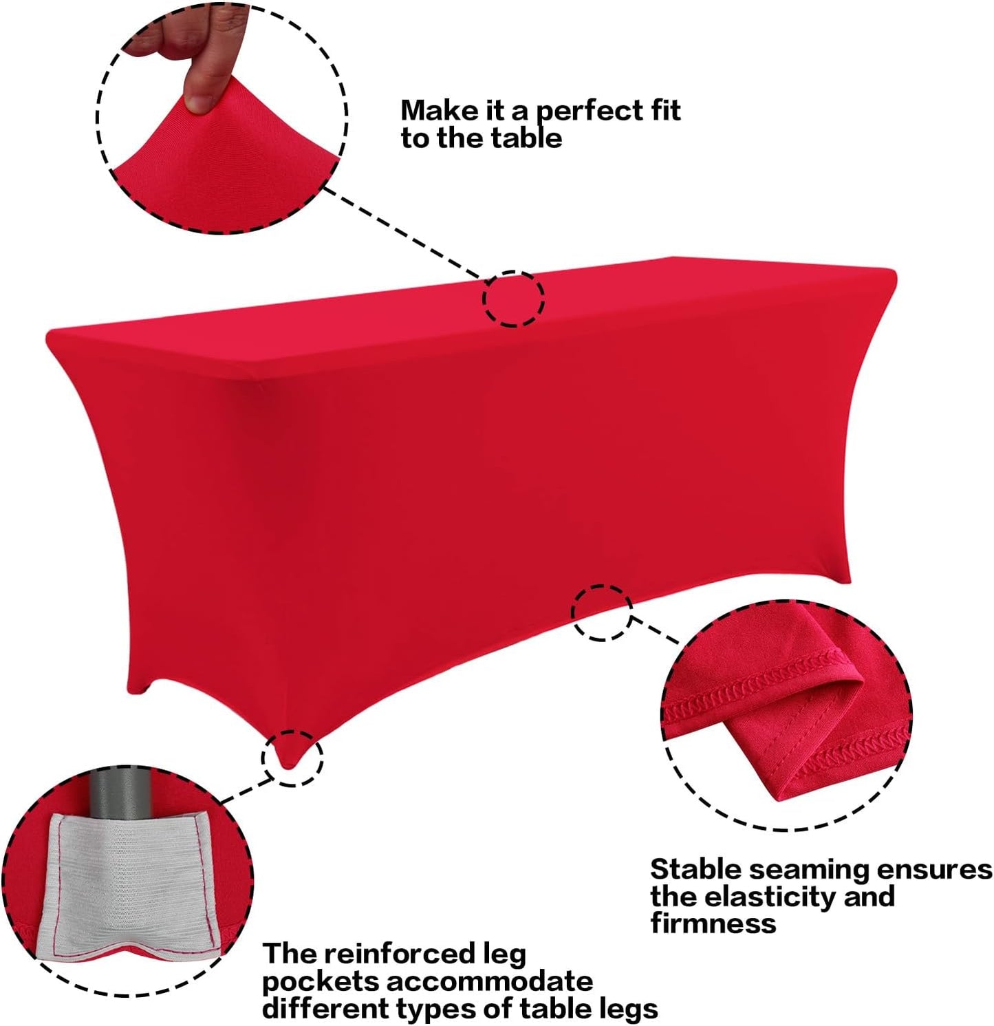 IVAPUPU 2 Pack 8FT Table Cloth for Rectangular Fitted Events Stretch Red Table Covers Washable Cover Spandex Tablecloth Protector for Party, Wedding, Cocktail, Banquet, Festival
