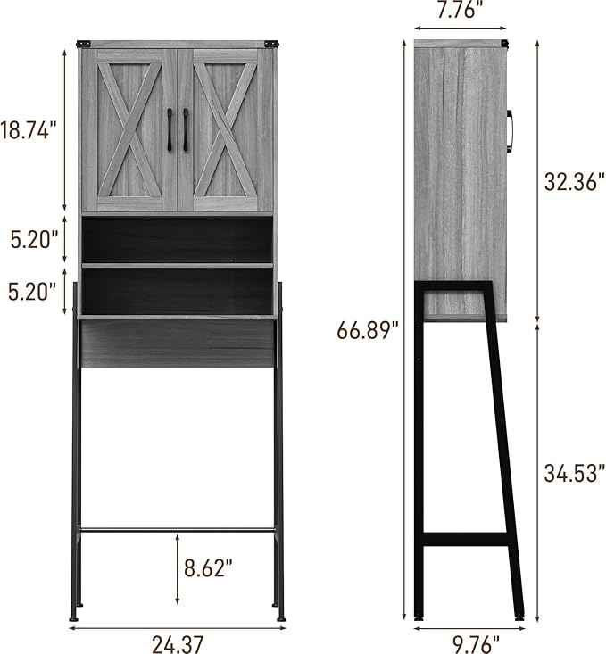 Vabches Over The Toilet Storage Cabinet, Farmhouse Over Toilet Storage Cabinet, Metal Frame with 2 Barn Doors, Home Space-Saving Toilet Rack for Bathroom, Toilet, Laundry Room.