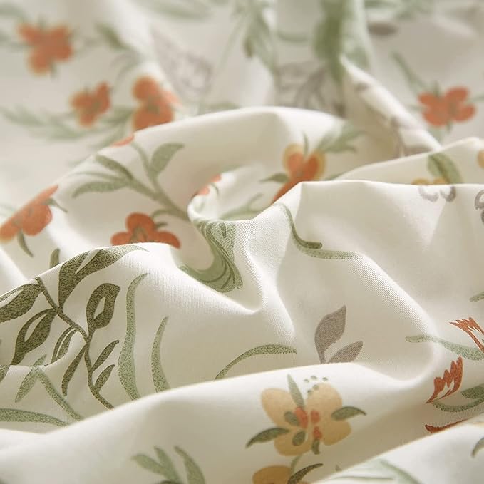 Vintage Floral Comforter Set Full Garden Style Flower Leaves Botanical Bedding Comforter with 2 Pillowcases Fluffy Soft Girls Cottagecore Bedding Set Aesthetic Flower Comforter Set for All Season