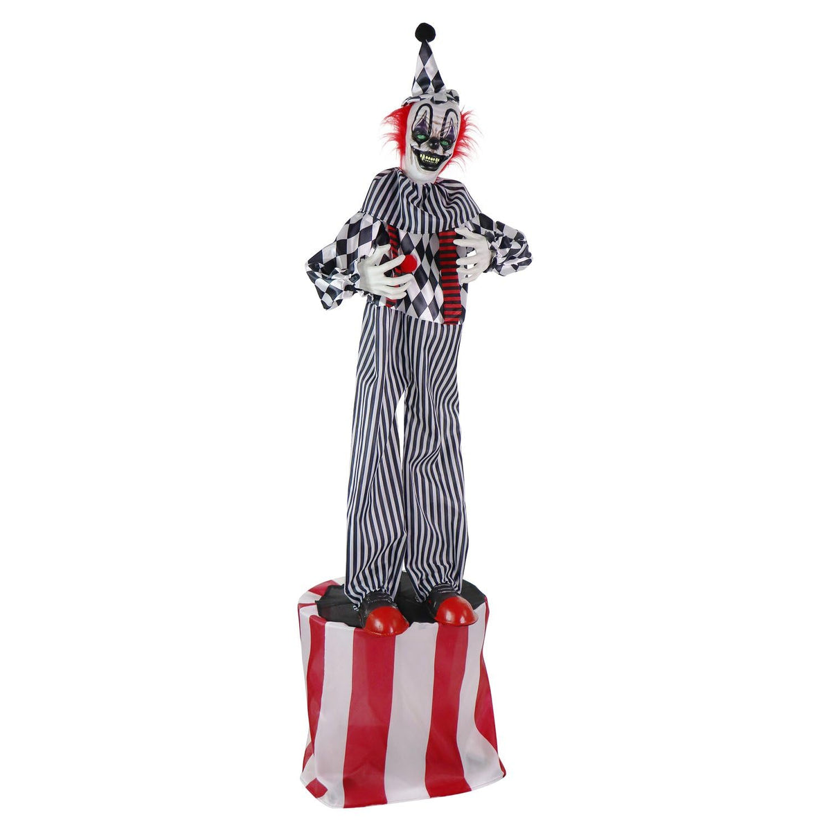 5.9 Ft. Talking Clown on Stage Halloween Animatronic (6ft Clown on Stand)