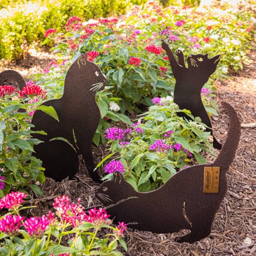 I 3 Pack Steel Cat Garden Decor I Outdoor Yard Decorations I Gift for Cat Lovers I Lawn Ornaments and Statues I Garden Signs Decorative Outdoor (3 Count)