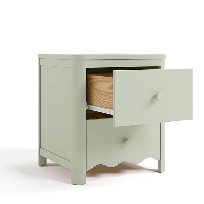 Storkcraft Casablanca 2 Drawer Nightstand (Sage) - GREENGUARD Gold Certified, Storage for Kids Bedroom, Premium Wood Nightstand with Elegant, Iconic Wave Detailing and Rounded Posts