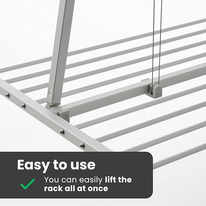 foxydry Mini, Ceiling Mounted Clothes Drying Rack, Pulley Clothesline, Vertical Folding Laundry Drying Rack 21.26" D x 59.84" W x 9.84" H
