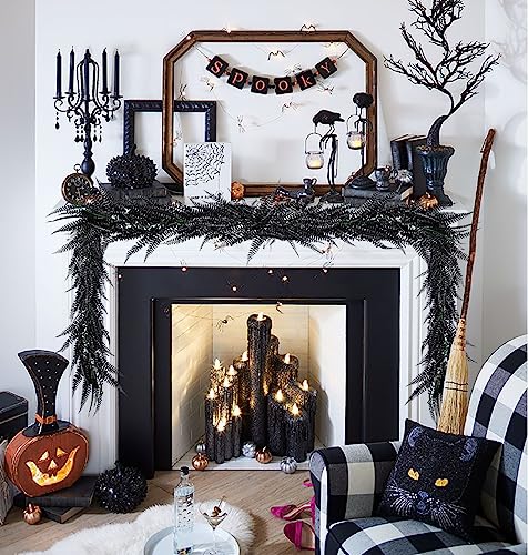 2Pcs 5.8Ft Black Artificial Boston Fern Garland Fake Hanging Vines (5.8 Foot)