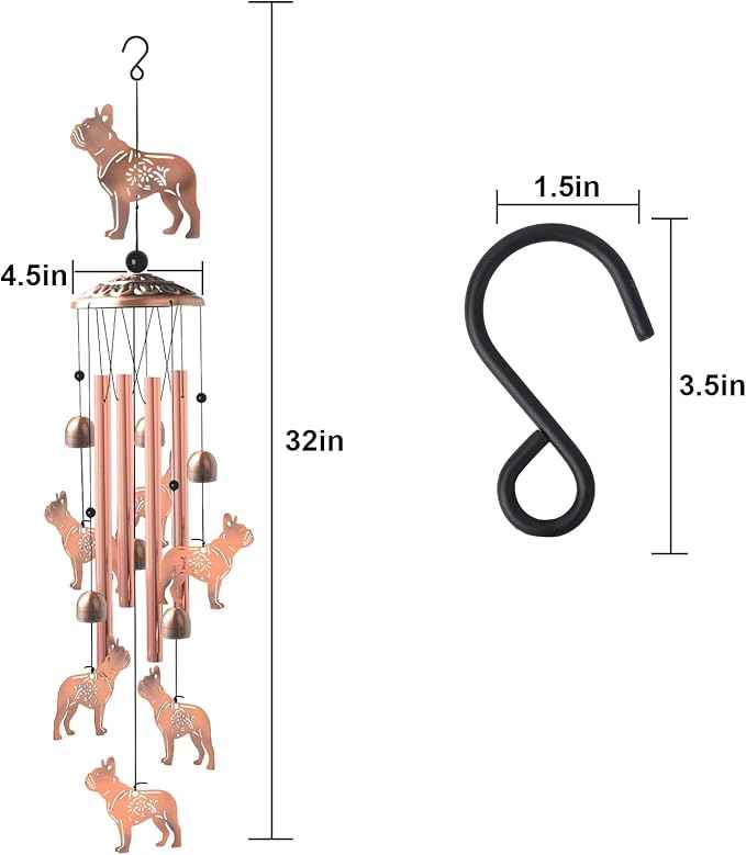 Bulldog for Women,Bulldog Wind Chimes Outdoor,Birthday Gifts for Men/Mom/Grandma Metal WindChimes Outside/Indoors, Lawn, Patio, Garden Decor, Yard Decorations