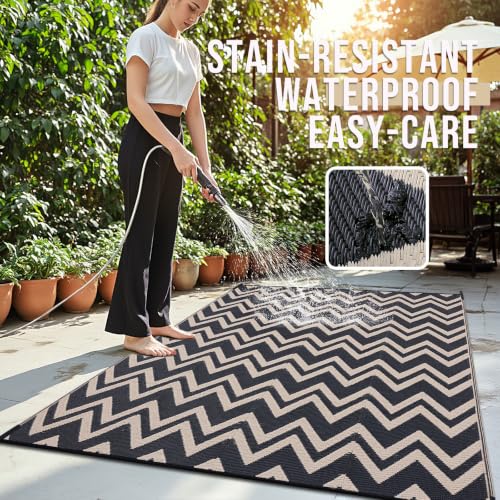 Outdoor Rug 6x9 ft Waterproof Reversible Chevron Mat (54 Sq Ft)