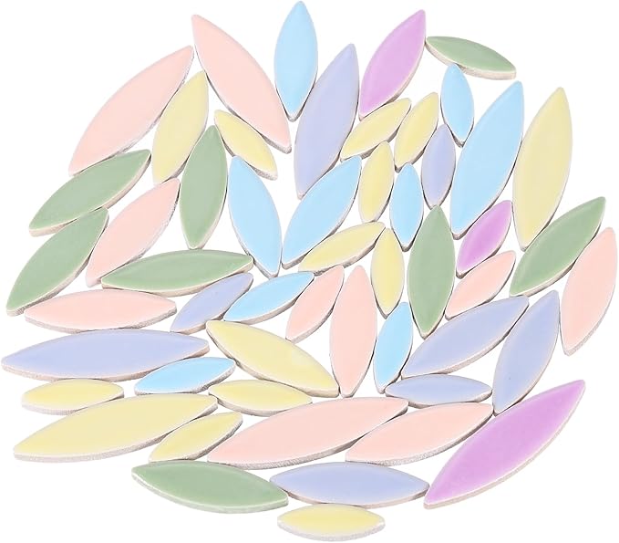 uxcell Ceramic Mosaic Tile, About 200g Teardrop Leaf Tile Mosaic Block for Handicrafts Artwork, Blue/Yellow/Purple/Green/Pink