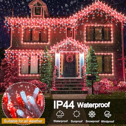 Red and White Christmas Lights Outdoor Icicle Lights for Outside 66ft