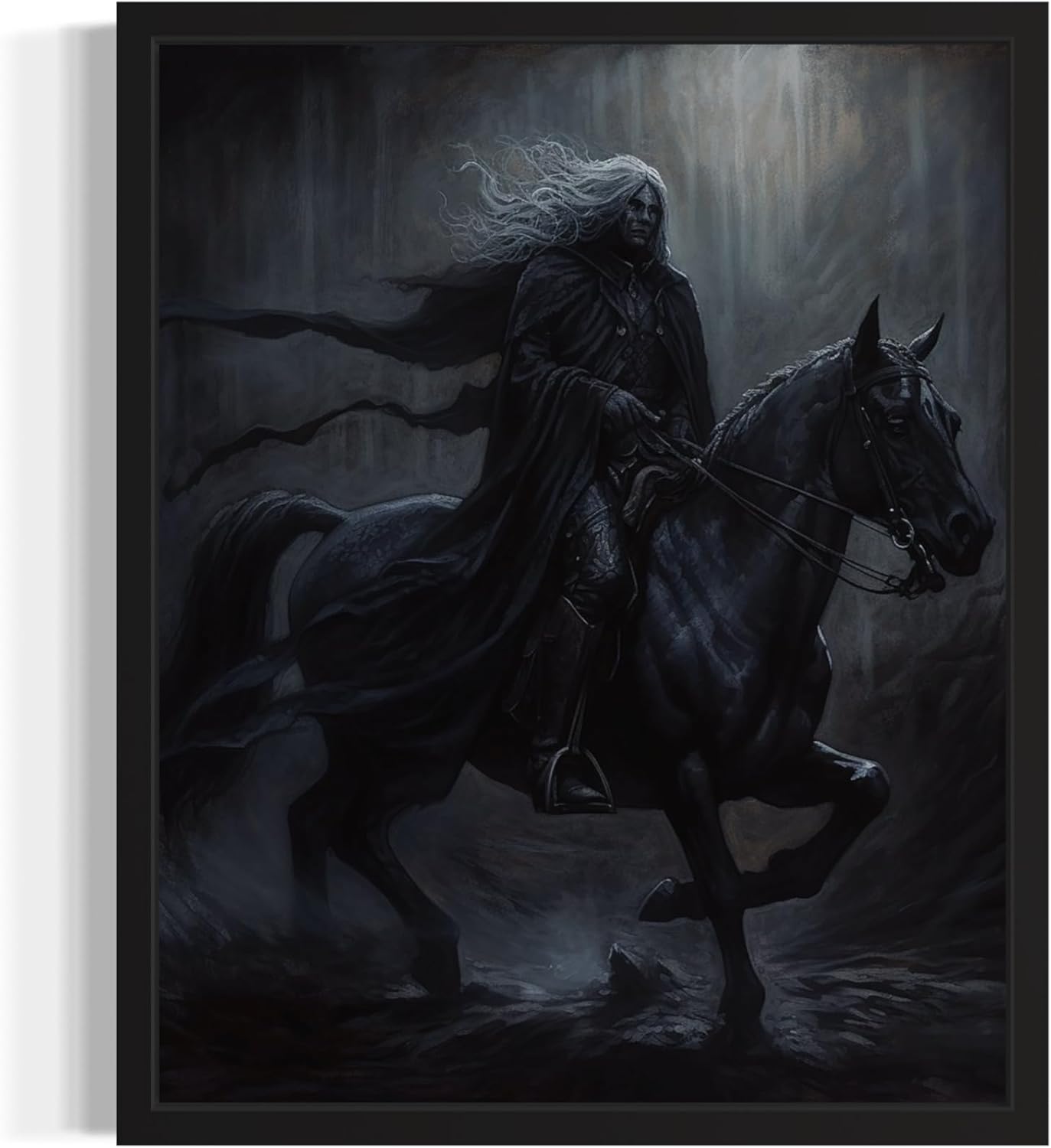 Black Dark Knight Poster Art Print, Halloween Scary Vintage Wall Art Academia Spooky Painting Decoration for Horror Prints, Gothic Posters Bedroom Decor 89 (Black Dark Knight, 16 x 20 inches, Black Frame)