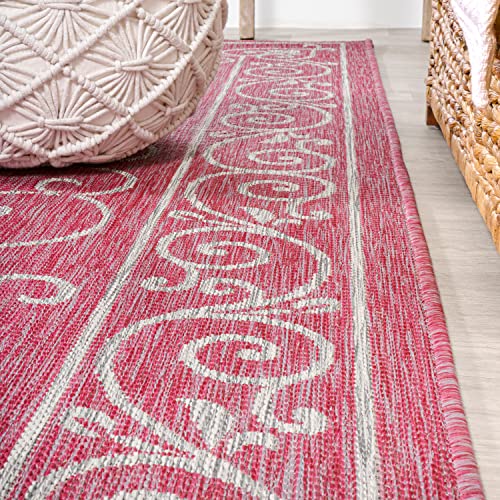 Vintage Filigree Indoor Outdoor Square Area Rug 5X5 Fuchsia