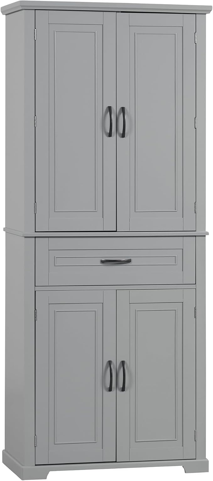 72.2" Storage Cabinet with Doors and Drawers, Tall and Wide Kicthen Pantry Cupboard Home Display Organizer with Door Shelf Rack for Bathroom, Adjustable Shelf, Gray