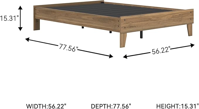 Signature Design by Ashley Deanlow Mid-Century Modern Full Platform Bed with Metal Slats and Center Support Legs, Dark Brown