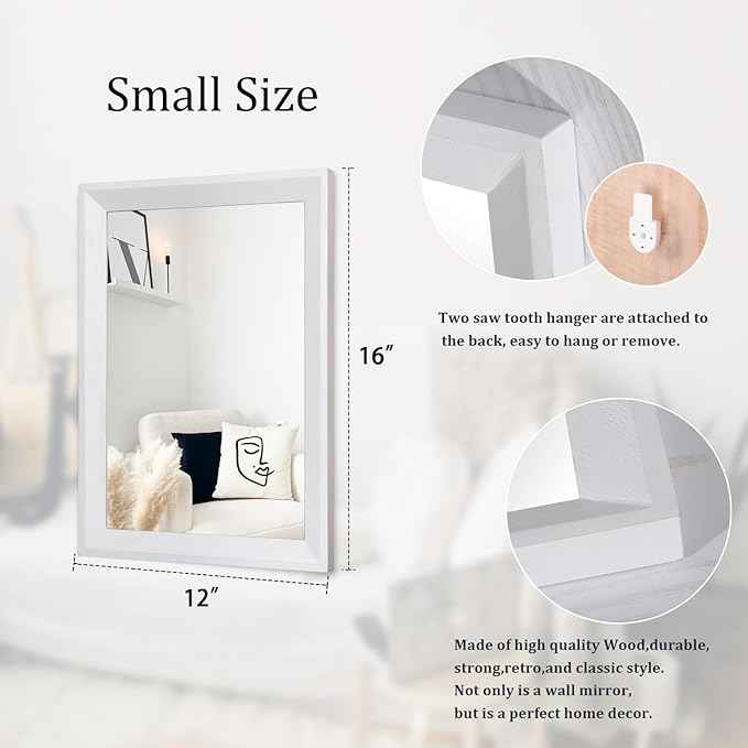AAZZKANG Rectangular Wall Mirror Decorative Wood Framed Mirrors for Farmhouse Bedroom Bathroom Living Room Entryway Hanging Home Decor Small