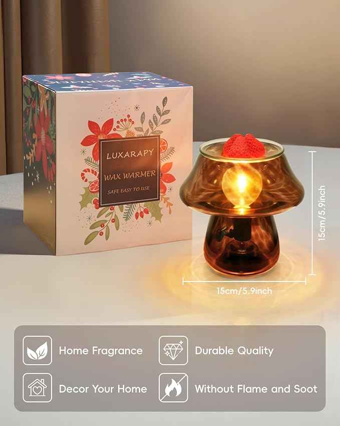 Mushroom Desk Lamp - Small Vintage Table Lamp for Bedroom, Office, Bedside, Nightstand | Translucent Glass, Boho Aesthetic Western Home Decor for Living Room & Kitchen (Without Wax Cubes)