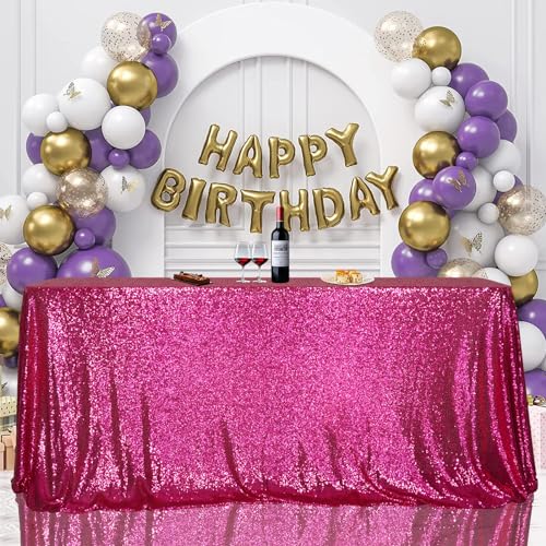 Sequin Tablecloth 50x72 Inch Hot Pink for Wedding Birthday Party