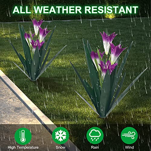 Metal Agave Plant Outdoor Decoration Lily Mexican Yard Art Garden Gift Home Decor Hand Painted Metal Agave Garden Yard Statue (3 Count)