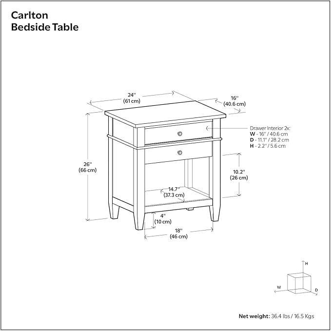 SIMPLIHOME Carlton SOLID WOOD 24 Inch Wide Contemporary Bedside Nightstand Table in Black, For the Living Room and Bedroom