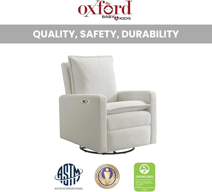 Oxford Baby Uptown Upholstered Glider Recliner Rocking Chair 360° Swivel for Nursery and Living Room – Boucle White