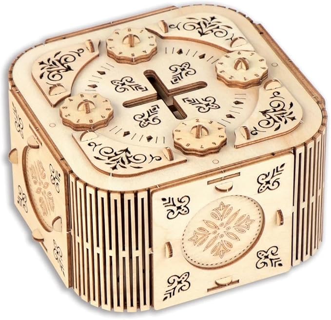 DIY Secret Square Assembly Kit - 6.5" x 5.75" x 4" - Wooden Puzzle Keepsake Box - Secret Compartment Brain Game - Create a Unique Number Combination