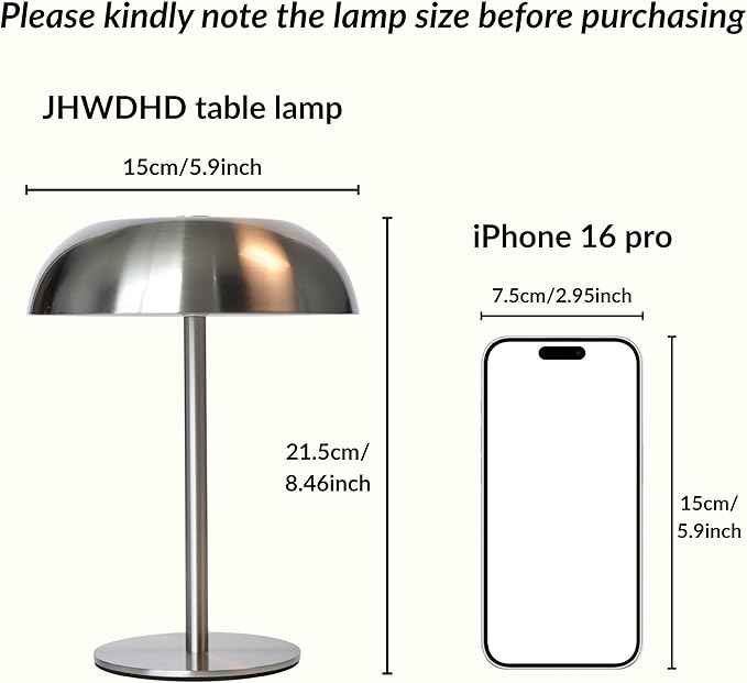 Portable LED Mushroom Table Lamp, 8.46'' Small Cordless Desk Night Light with 5200mAh Rechargeable Battery, Stepless Dimming Lamp with 3 Colors for Bedroom/Bar/Coffee Shop (Silver)