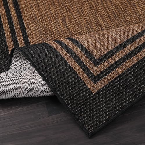 Bordered Outdoor Rug 5x7 Washable Outside Carpet for Indoor Patio Porch Waterproof Easy Cleaning Non Shedding Area Rugs Nut Brown 5 x 7